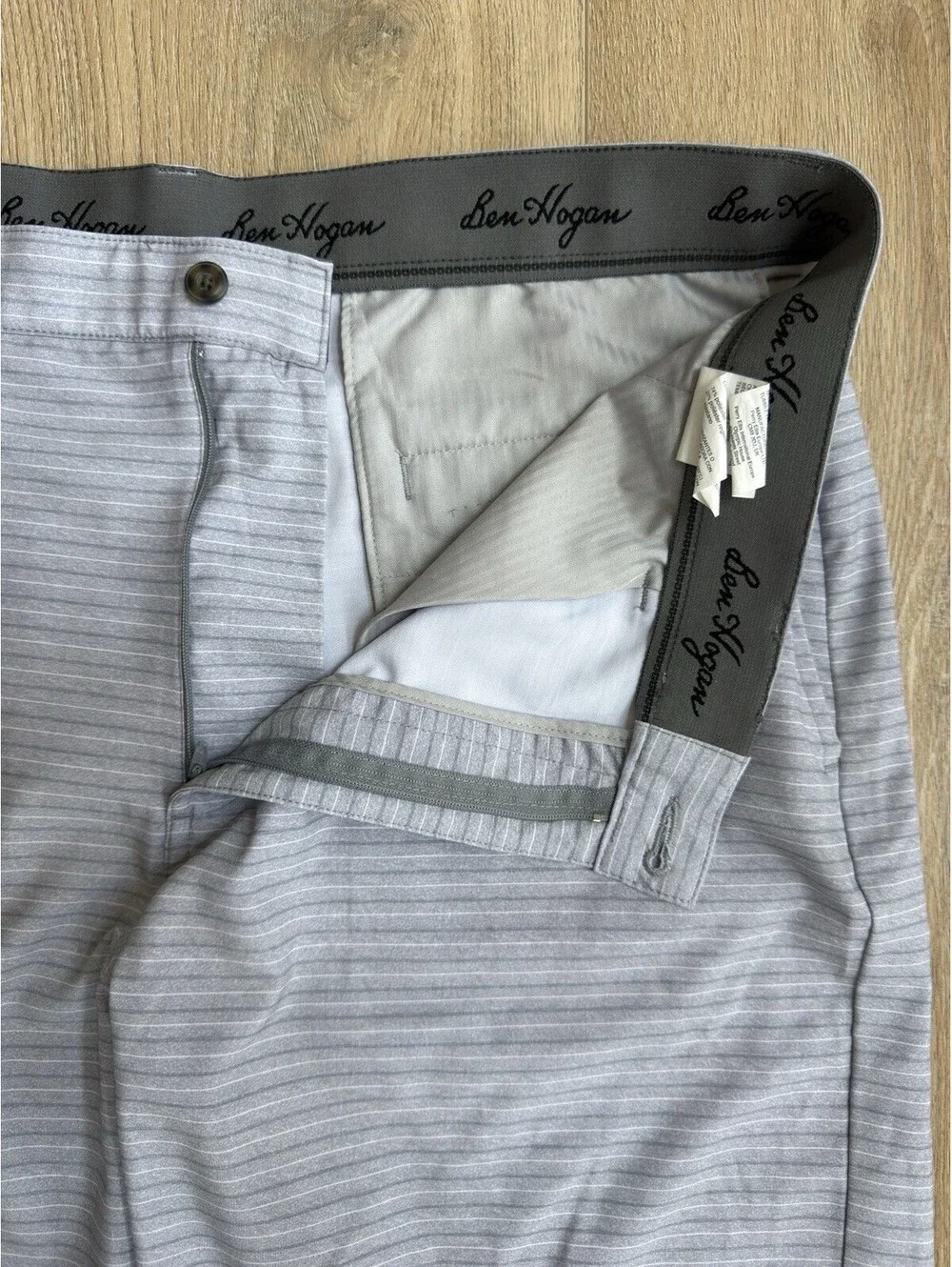 Ben Hogan Golf Shorts Mens 38 Blue Gray Striped Performance Stretch Flat Front